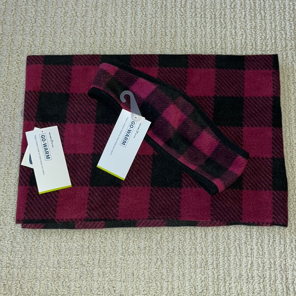 Buffalo Plaid Pink Fleece HeadBand and Scarf Set